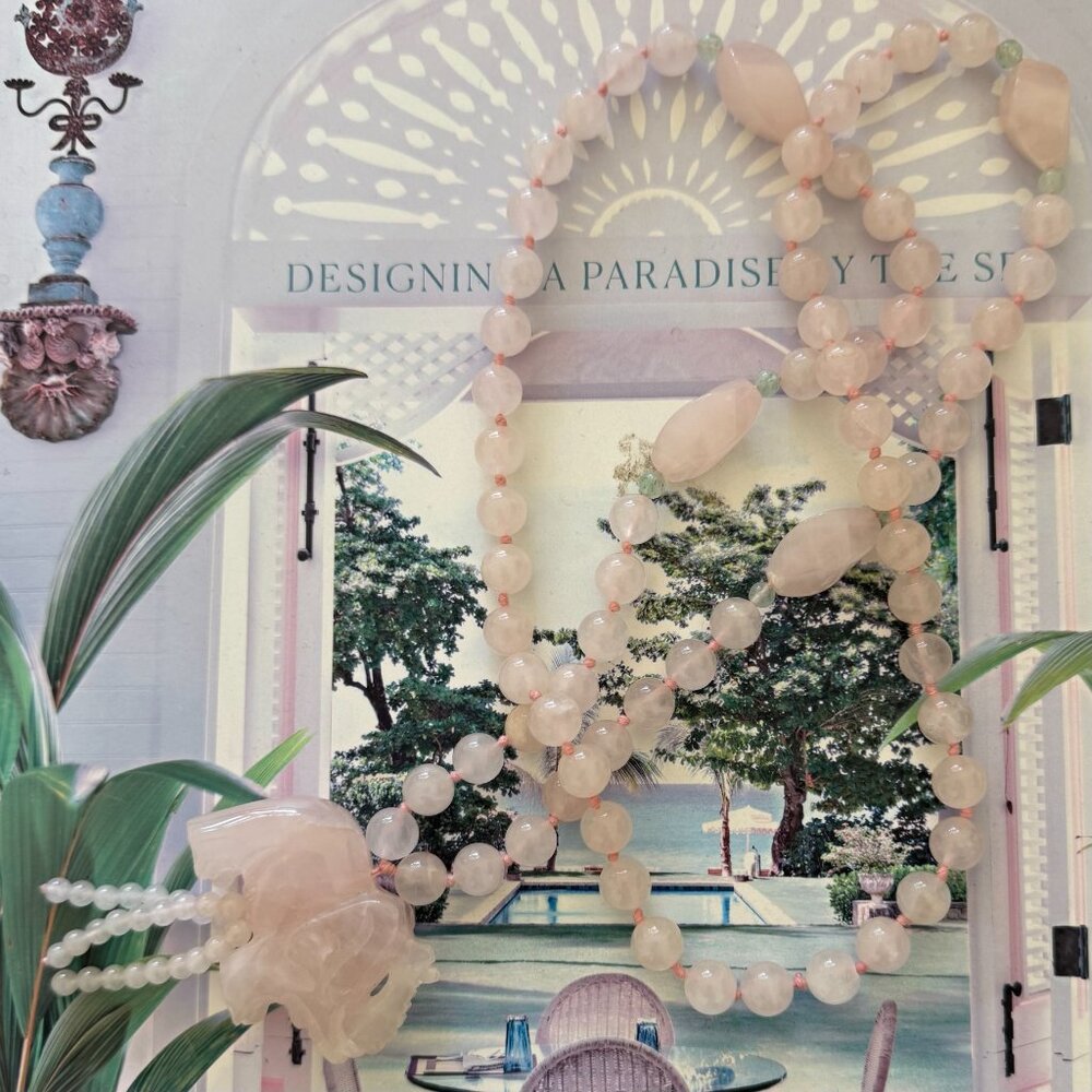 Rose Quartz Hand Knotted Beaded Necklace Elephant Pendant